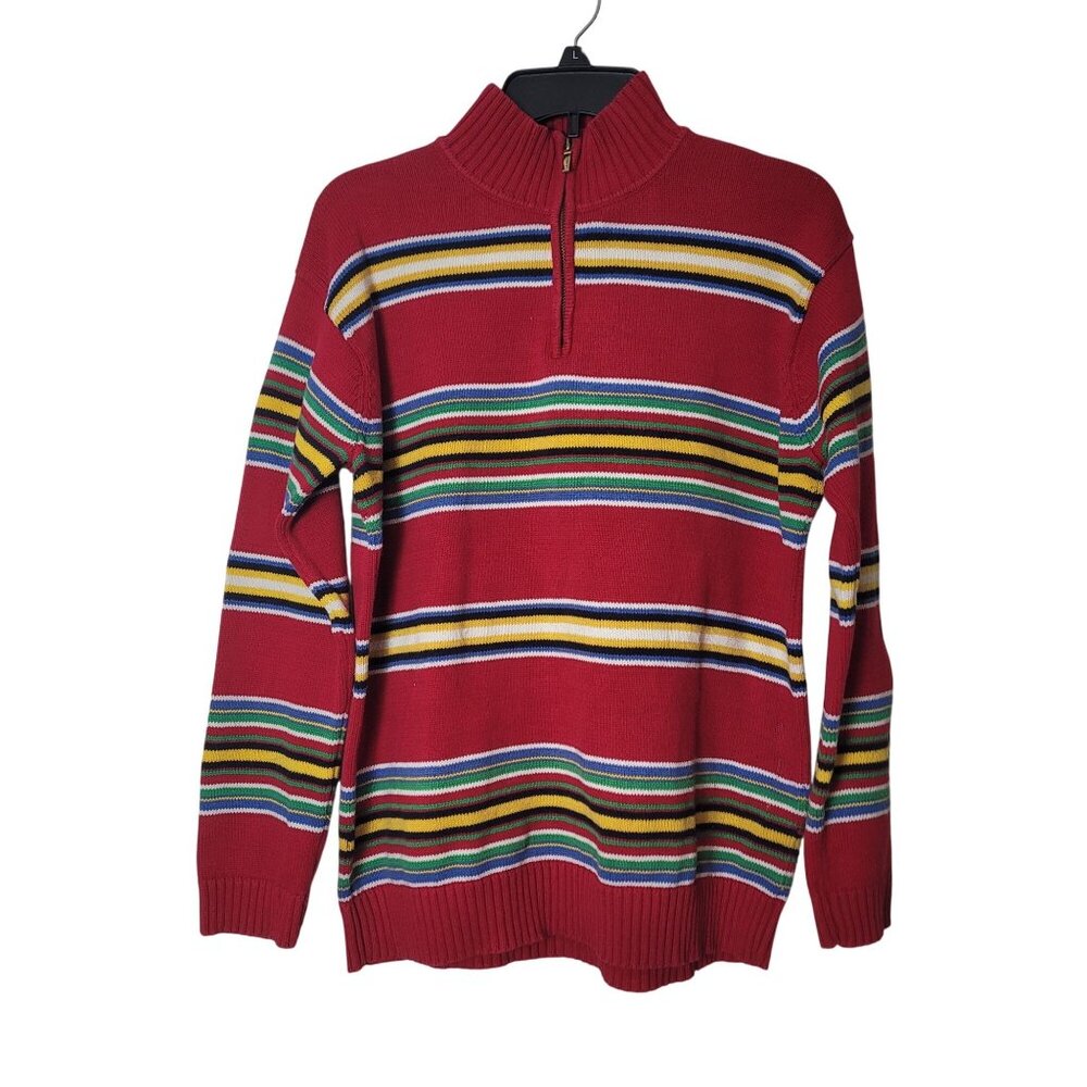 Lauren Ralph Lauren Red Stripe Half-Zip Cotton Pullover Sweater Women's Size M-L - Picture 2 of 9